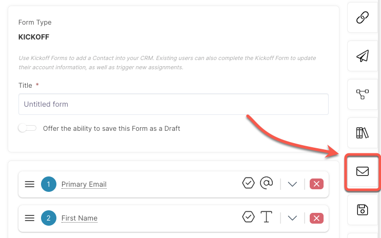 A screenshot of a form with a red arrow pointing to the primary email button.