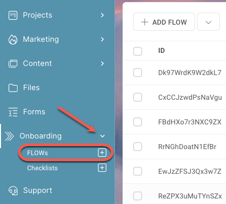 A screenshot of a computer screen showing the flows tab