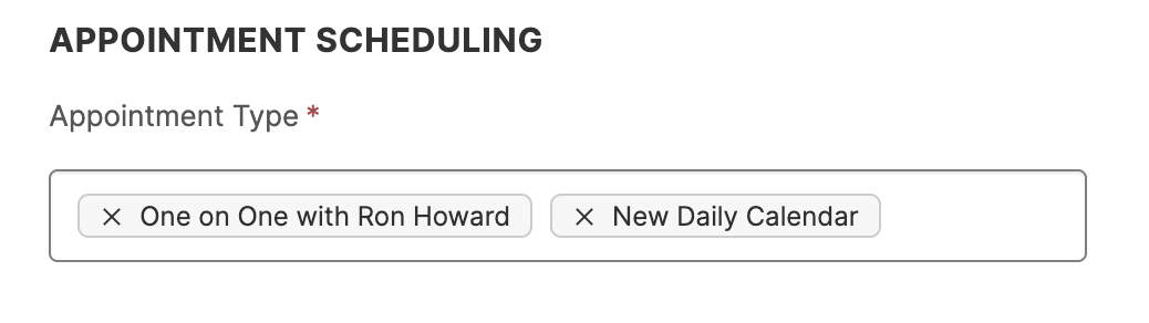A screen shot of an appointment scheduling page