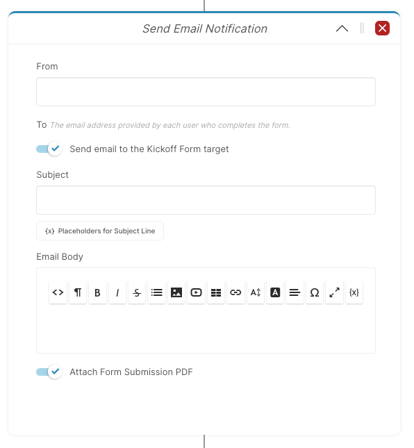 A screenshot of a send email notification form.