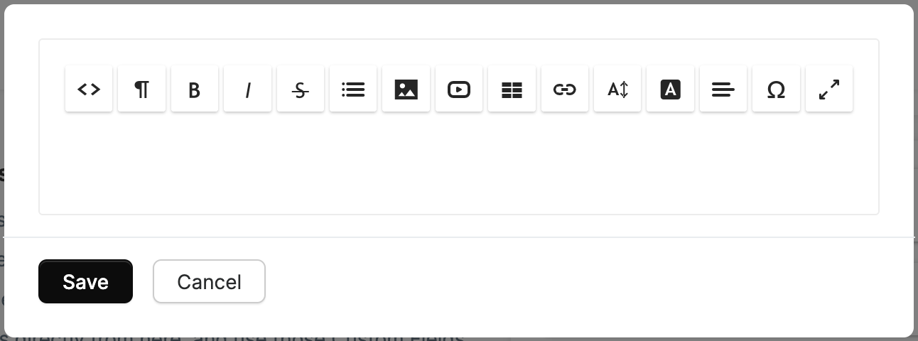A screenshot of a text box with a save and cancel button.