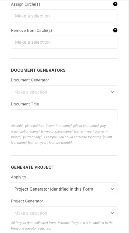 A screenshot of a page on a website that says document generators and generate project.