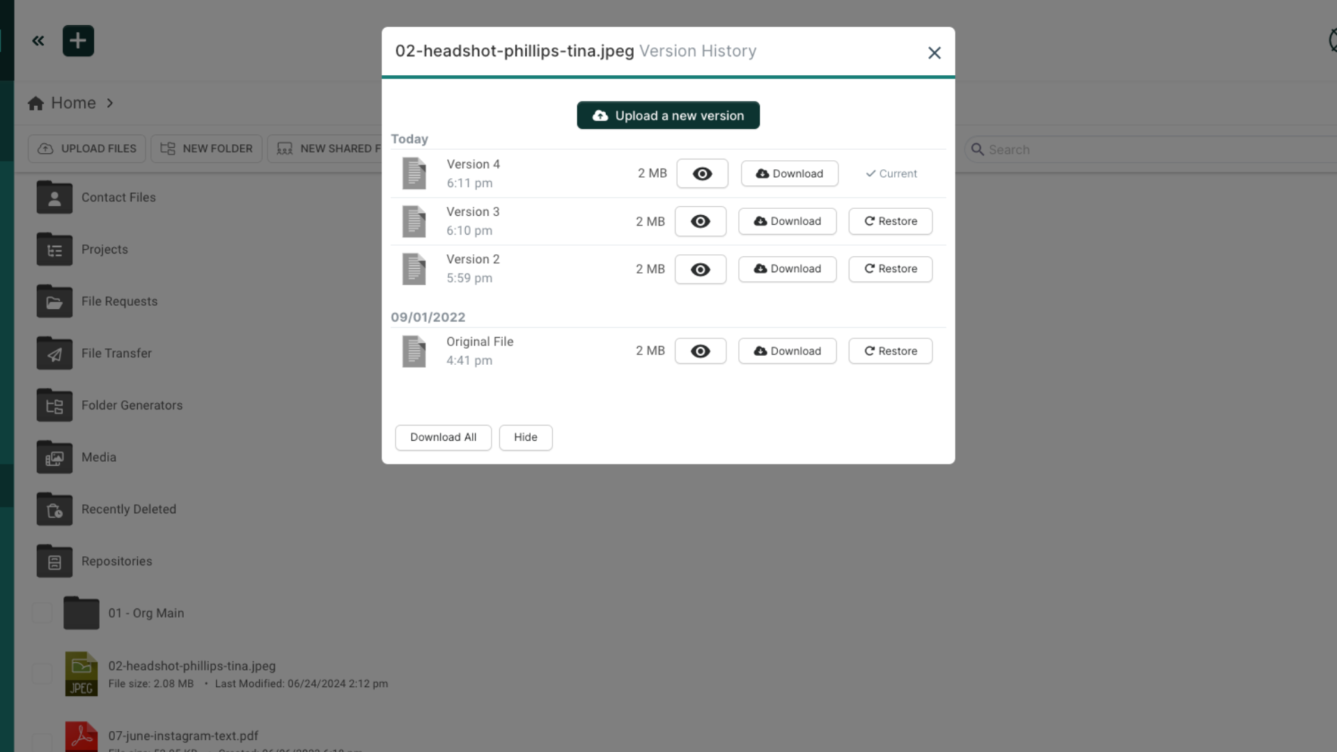 A screenshot of a computer screen showing a list of files.