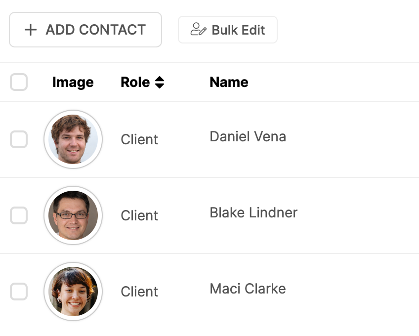 A screenshot of a list of people with their names and images.