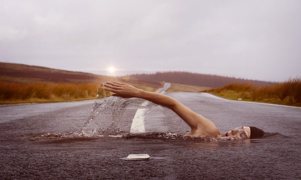 Schwimmer Schwimmer, Straße, Wasser, Hitze, Sport, Sommer