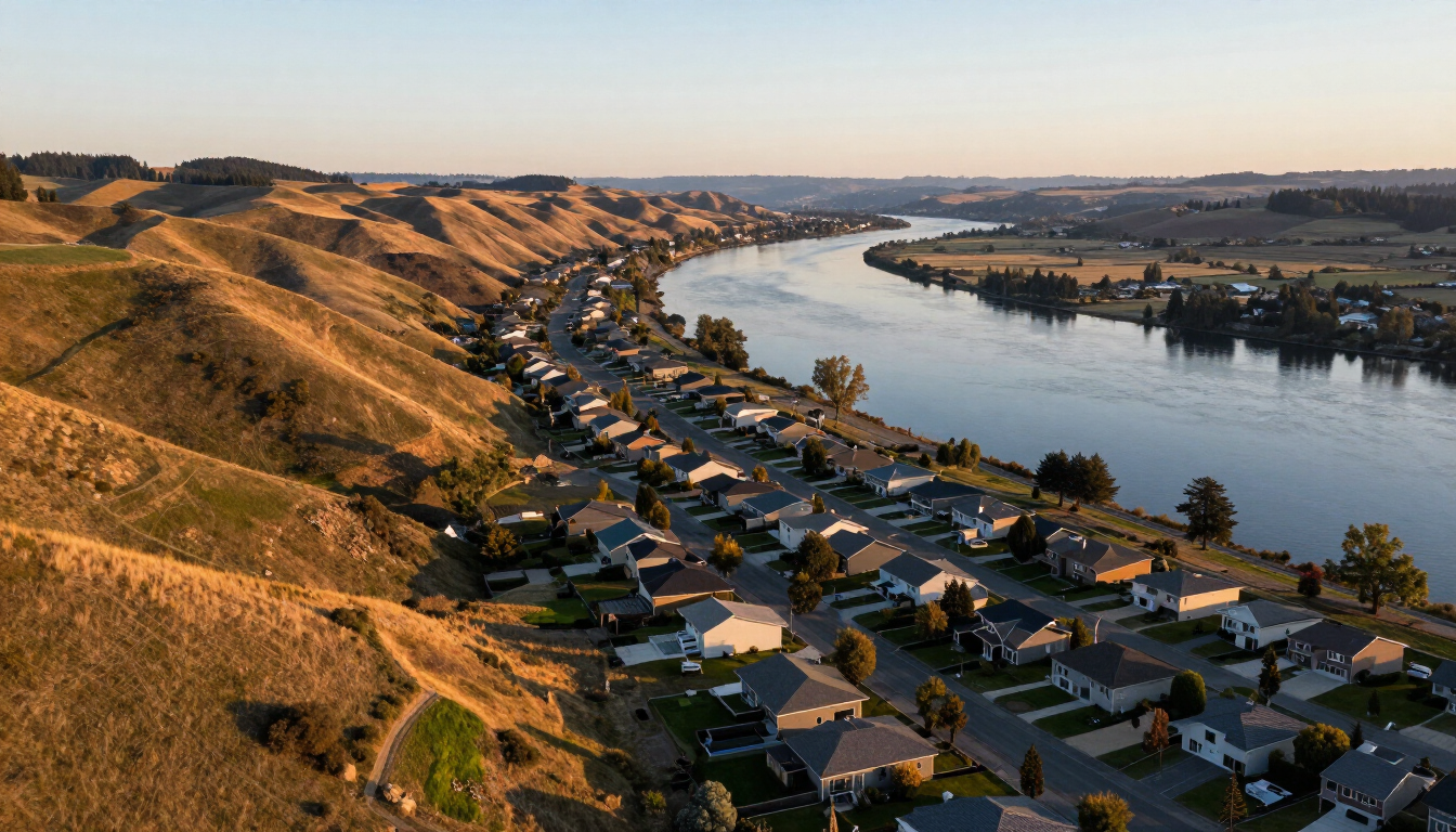 Aerial view of Pasco and the Tri-Cities region along the Columbia River