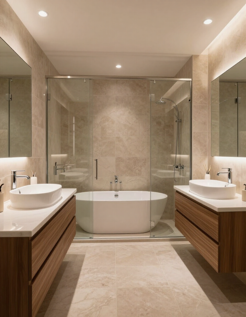 Remodeled bathroom with soaking tub and walk-in shower