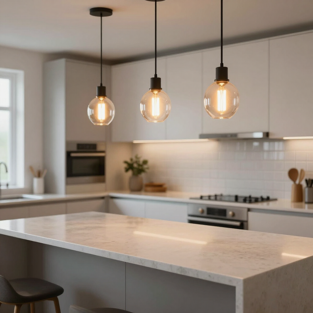 Pendant lighting over kitchen island