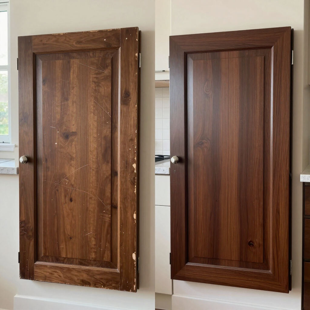 Cabinet refacing with new veneer