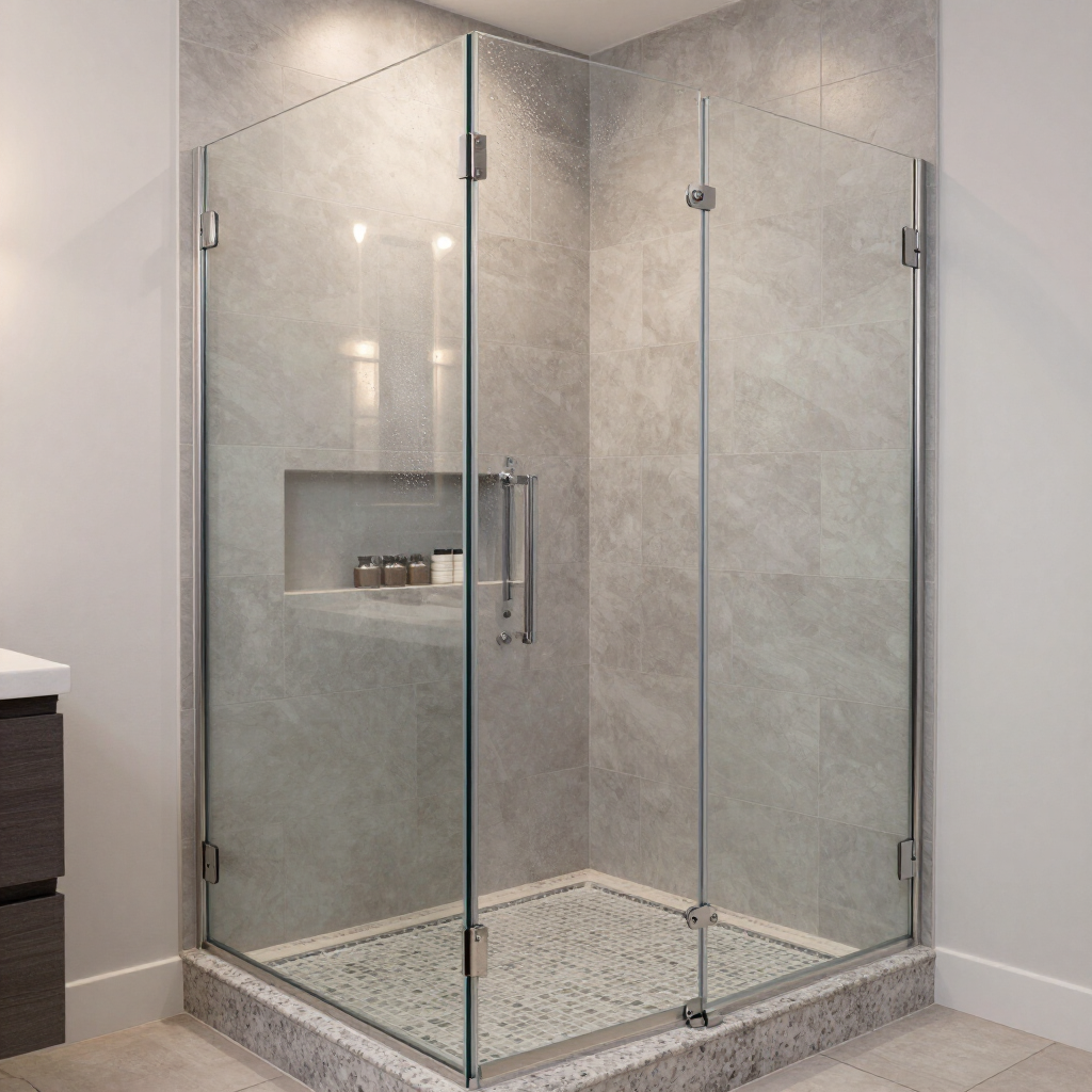 Alcove shower with tile surround and glass door