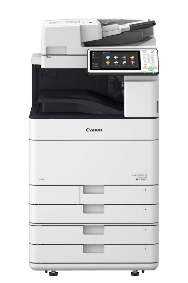 A canon printer is sitting on top of a white table.
