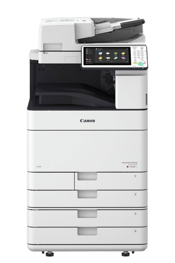 A canon printer is sitting on top of a white table.