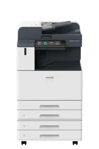 A black and white printer with drawers on a white background.