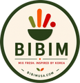 BIBIM logo with green bowl and red-orange utensils, tagline &ldquo;Mix Fresh. Inspired by Korea&rdquo;