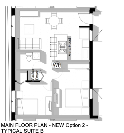 a black and white floor plan of a typical suite b
