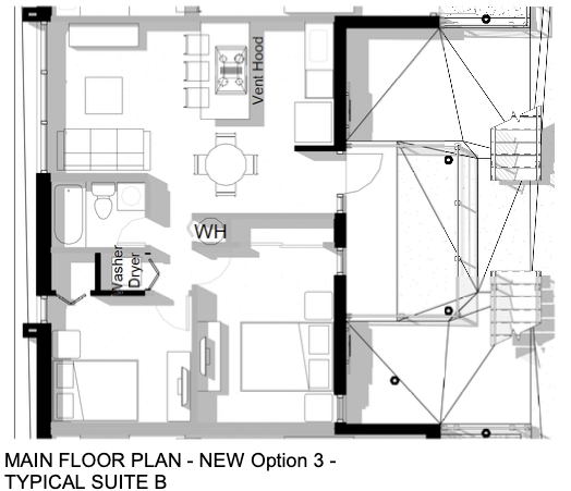 a black and white floor plan of a typical suite b