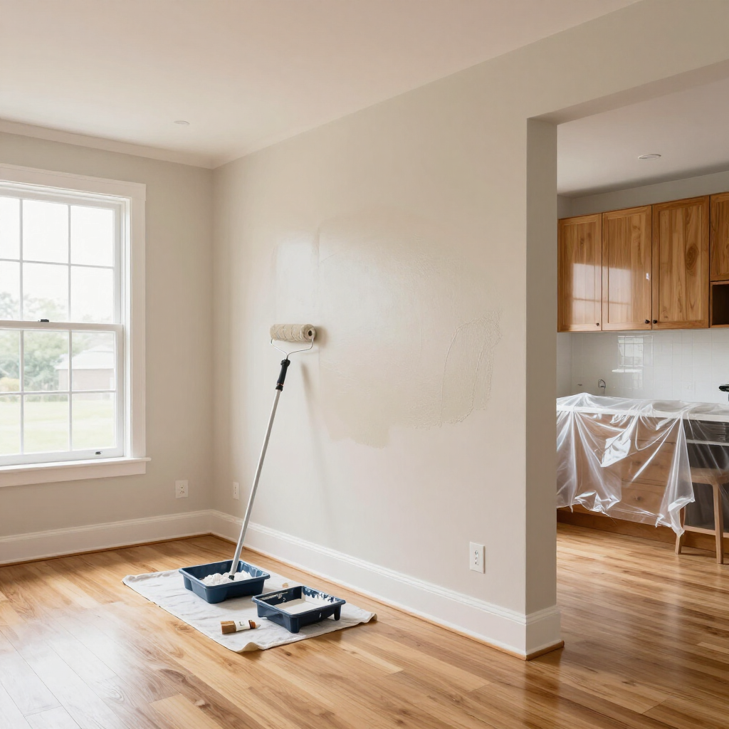 “Clean interior room with neutral walls prepared for a smooth finish by a painting company in West Valley City, UT”