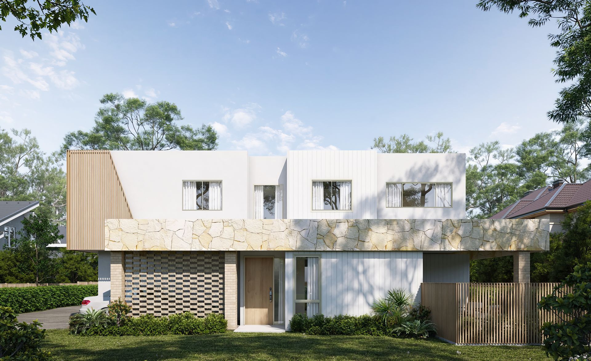 Modern Two-story House With Wood Accents and a Flat Roof — Gracia Building Design In Kiama, NSW