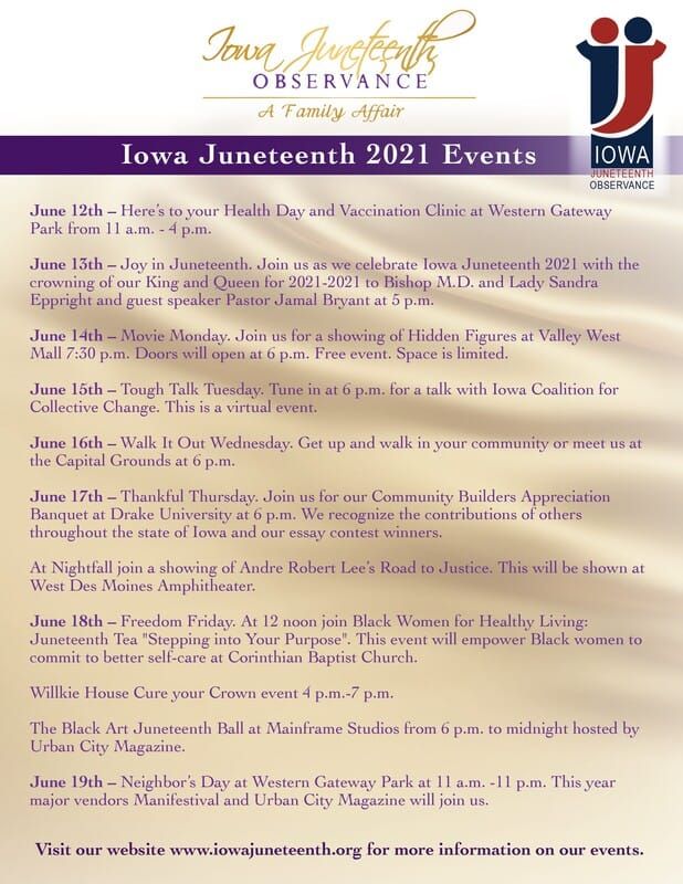 Iowa Juneteenth Events 2001 Calendar