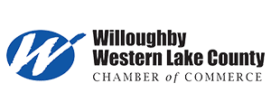 Logo for Willoughby Western Lake County Chamber of Commerce: blue oval with a white 