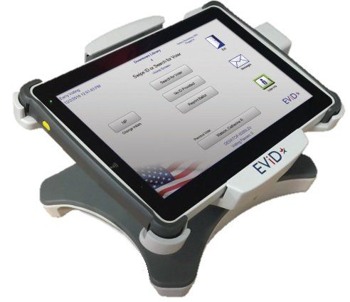 A photo of a gray EVID with a digital screen and black border.