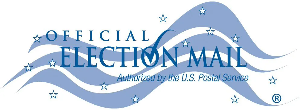 A blue and white logo for the official election mail