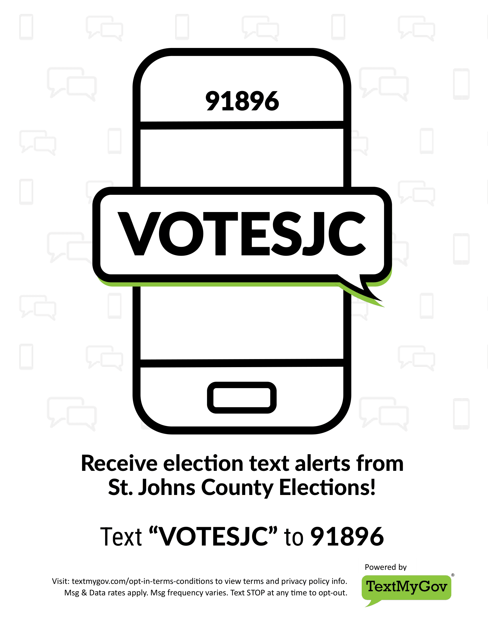 A phone with a speech bubble that says Text VOTESJC to 91896