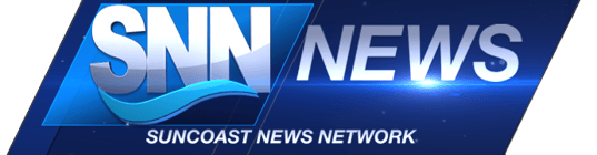 Snn news suncoast news network logo on a blue background