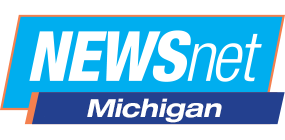 A blue and white logo for newsnet michigan