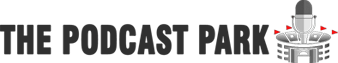 A logo for the podcast park with a picture of a microphone.