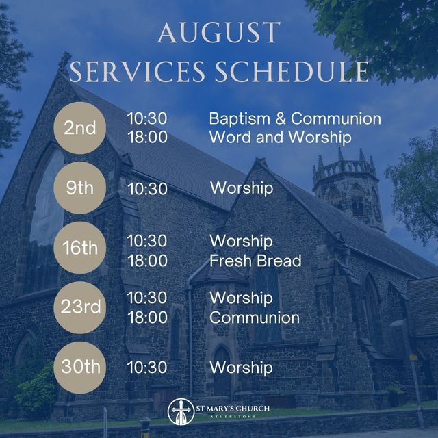 A september schedule with a picture of a church in the background