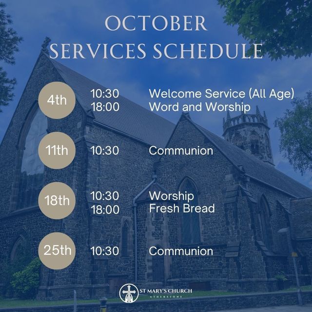 A september schedule with a picture of a church in the background