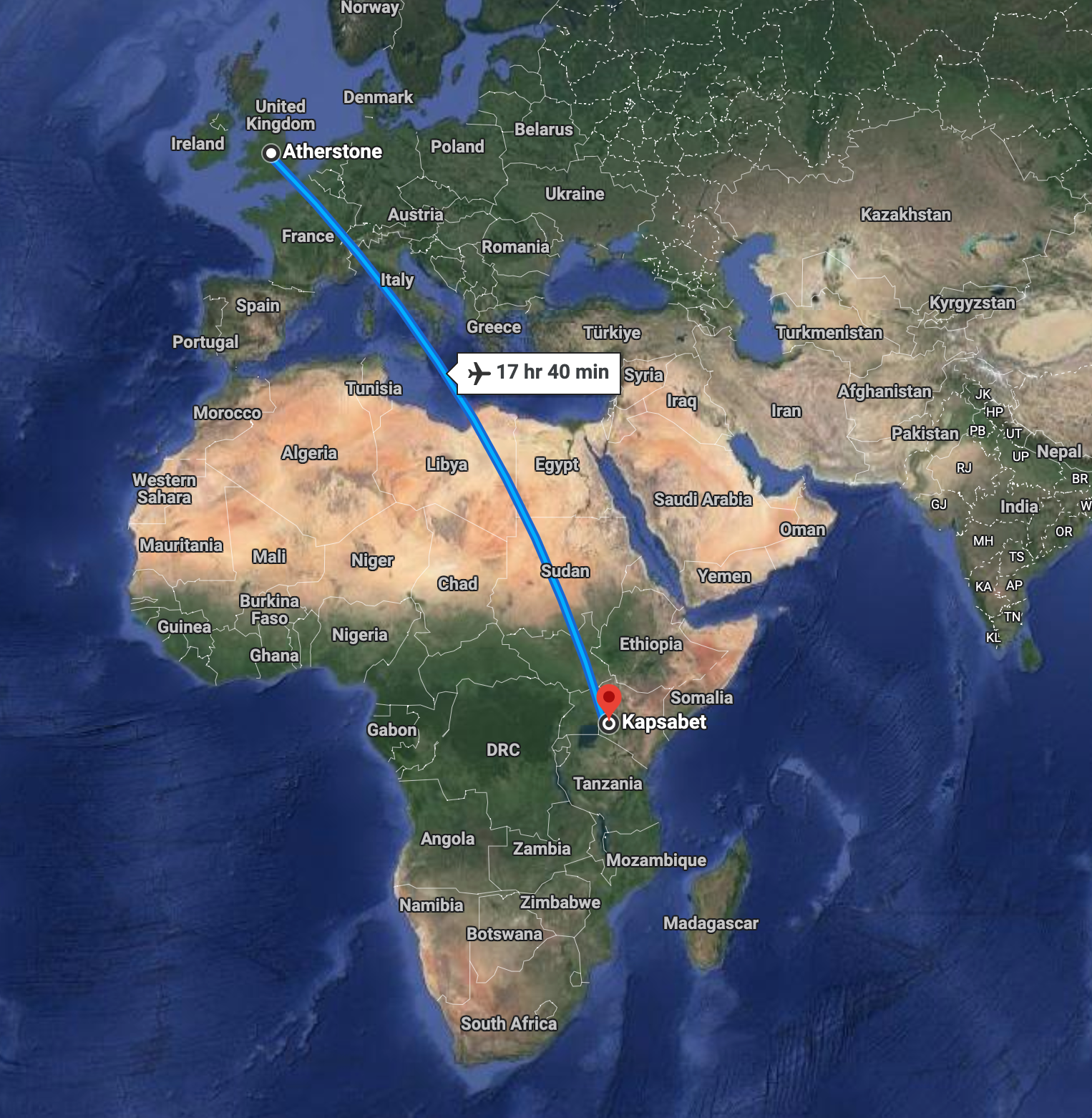 A map of the world with a blue line going through it