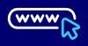 Una flecha de neón que apunta a la palabra www sobre un fondo azul.