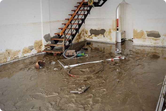 Contaminated water flooding a basement