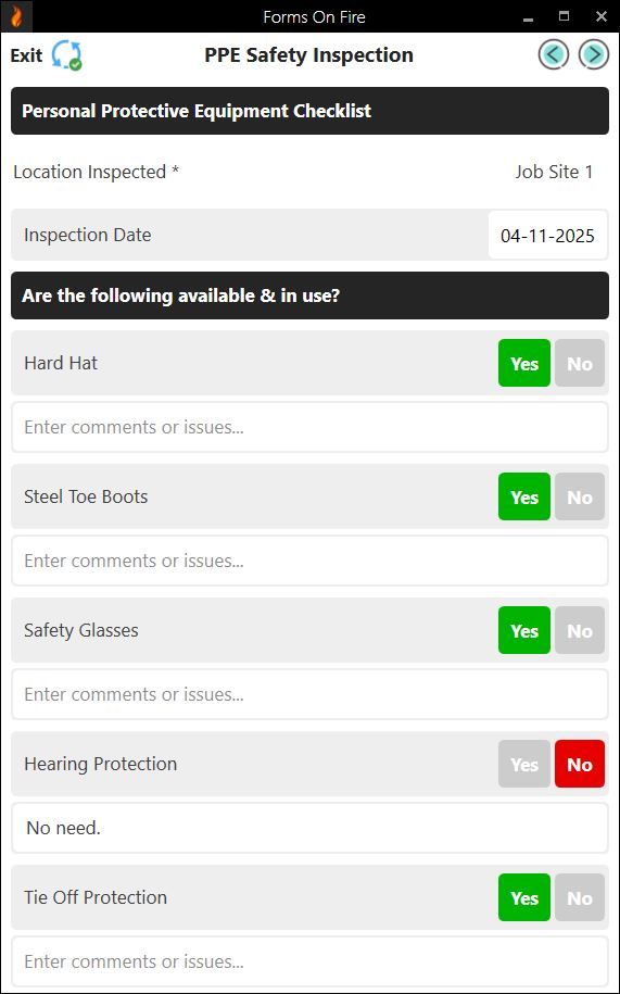 Ppe inspection checklist template forms on fire