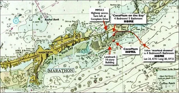 nautical chart of ocean around Coco Plum Beach and Tennis Club and Marina in the Florida Keys