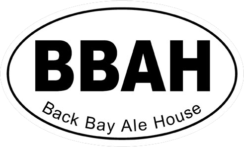 Oval sticker with "BBAH" in bold black letters and "Back Bay Ale House" below.