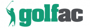Green and gray “golfac” logo with a golfer silhouette forming the letter g