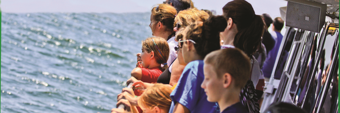 People on a boat looking at the ocean.