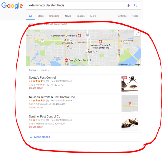 Scotty's Pest Control Google Results