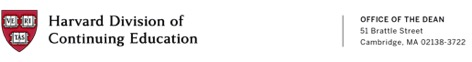 Harvard Division of Continuing Education logo with address.