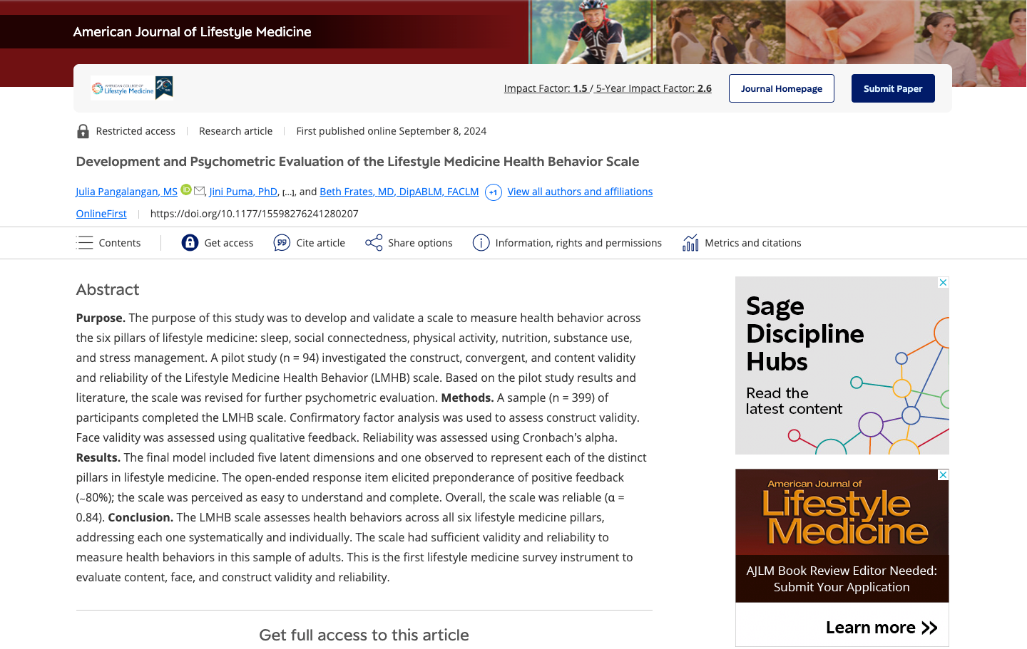 Screenshot of a scientific journal article with text and sidebar ads.