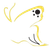 Abstract yellow and black line drawing of a frog on a white background