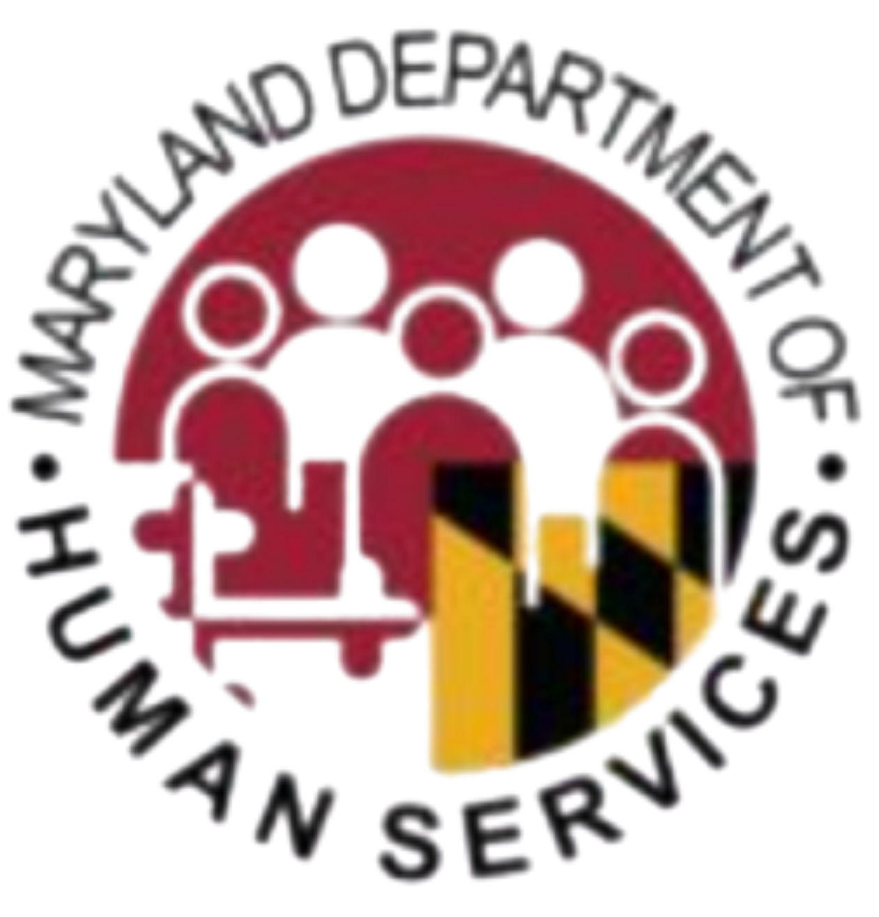 Maryland Department of Human Services logo with stylized people in red, white, and black