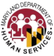 Maryland Department of Human Services logo with stylized people in red, white, and black