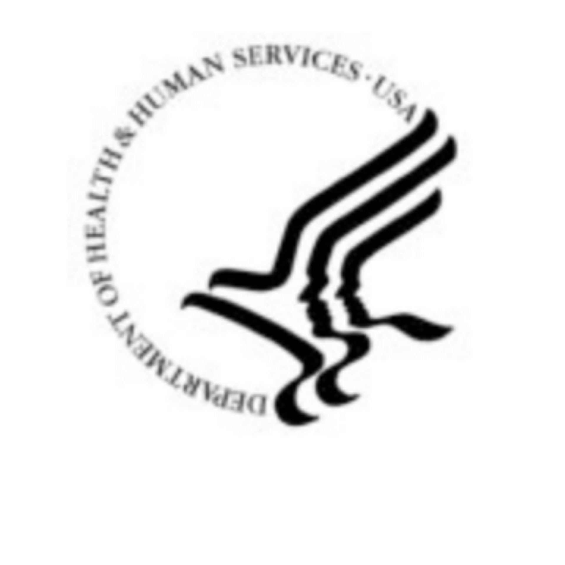 U.S. Department of Health and Human Services logo, black emblem and circular text on white background