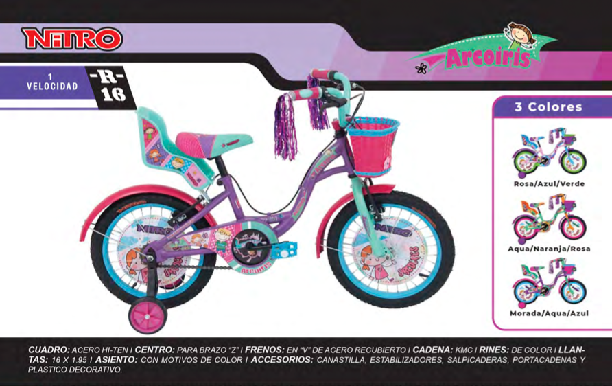 Bicicleta Infantil de Niña Rod.16 Nitro Arcoiris