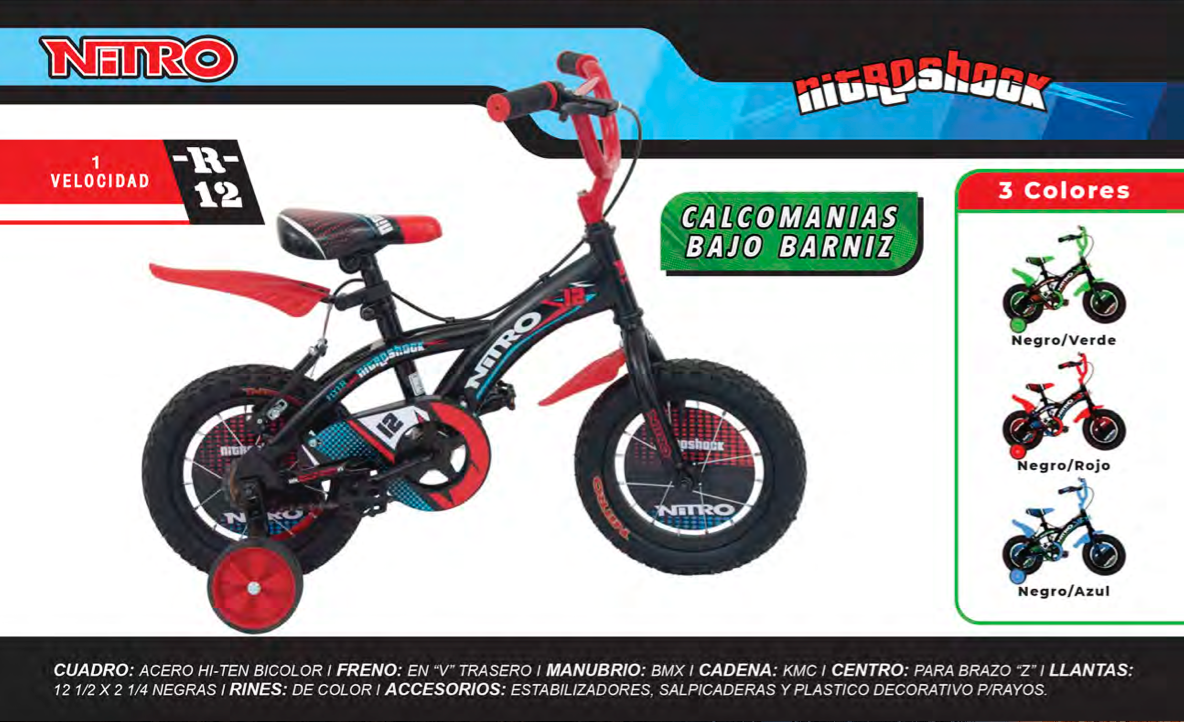 Bicicleta Infantil de Niños Rod.12 Nitro Nitroshock