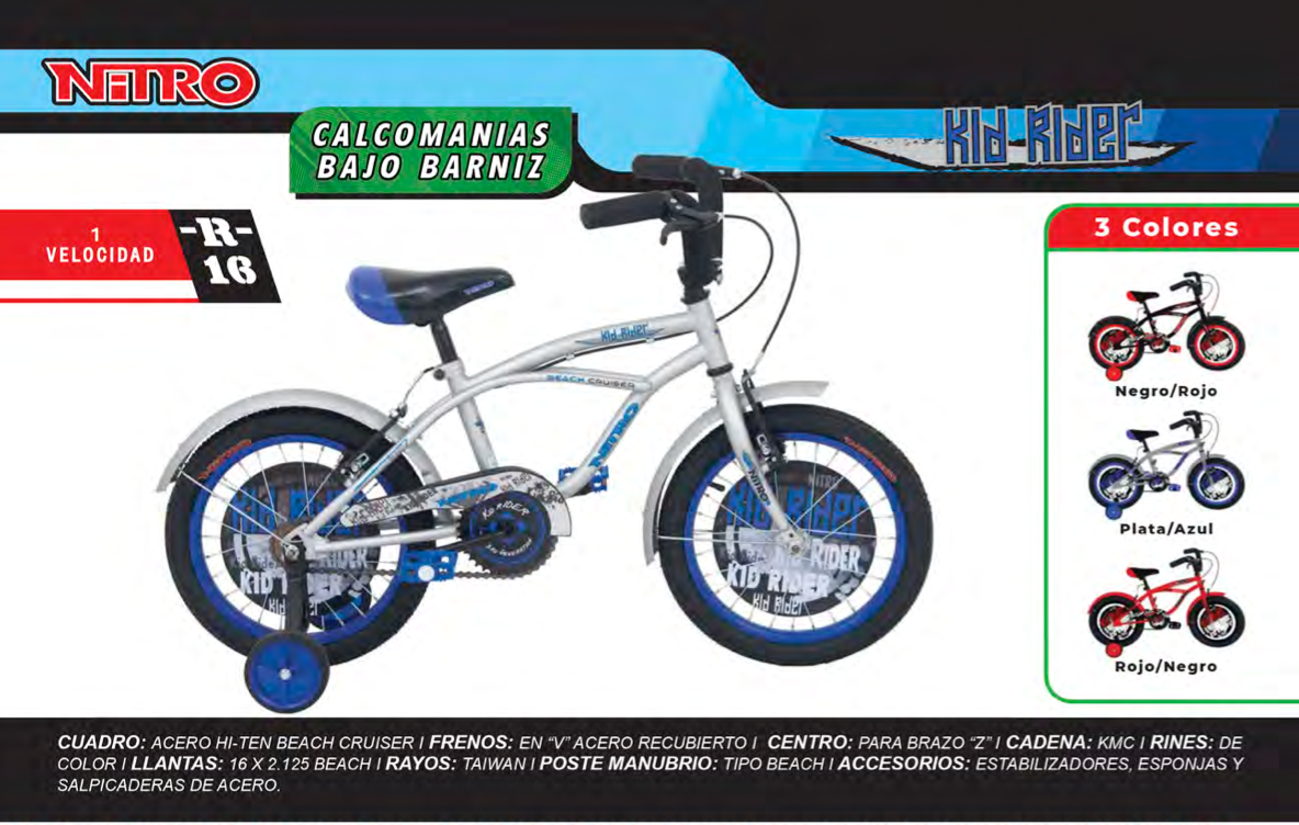 Bicicleta Infantil de Niño Rod.16 Nitro Kid Rider Super Boy